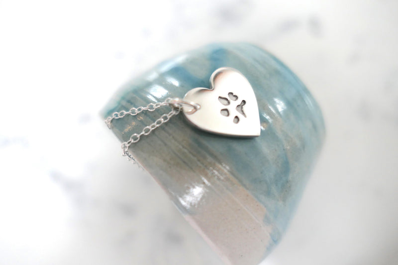 Silver Pawprint heart necklace