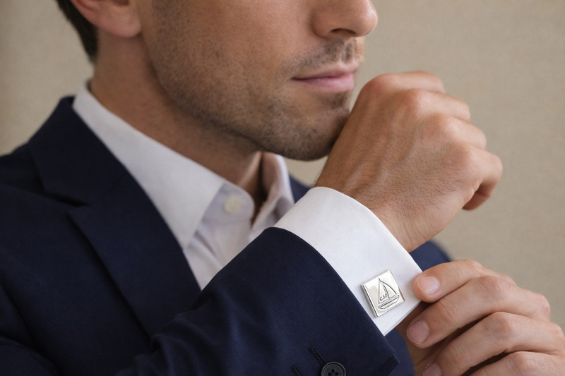 Man wearing personalised cufflinks