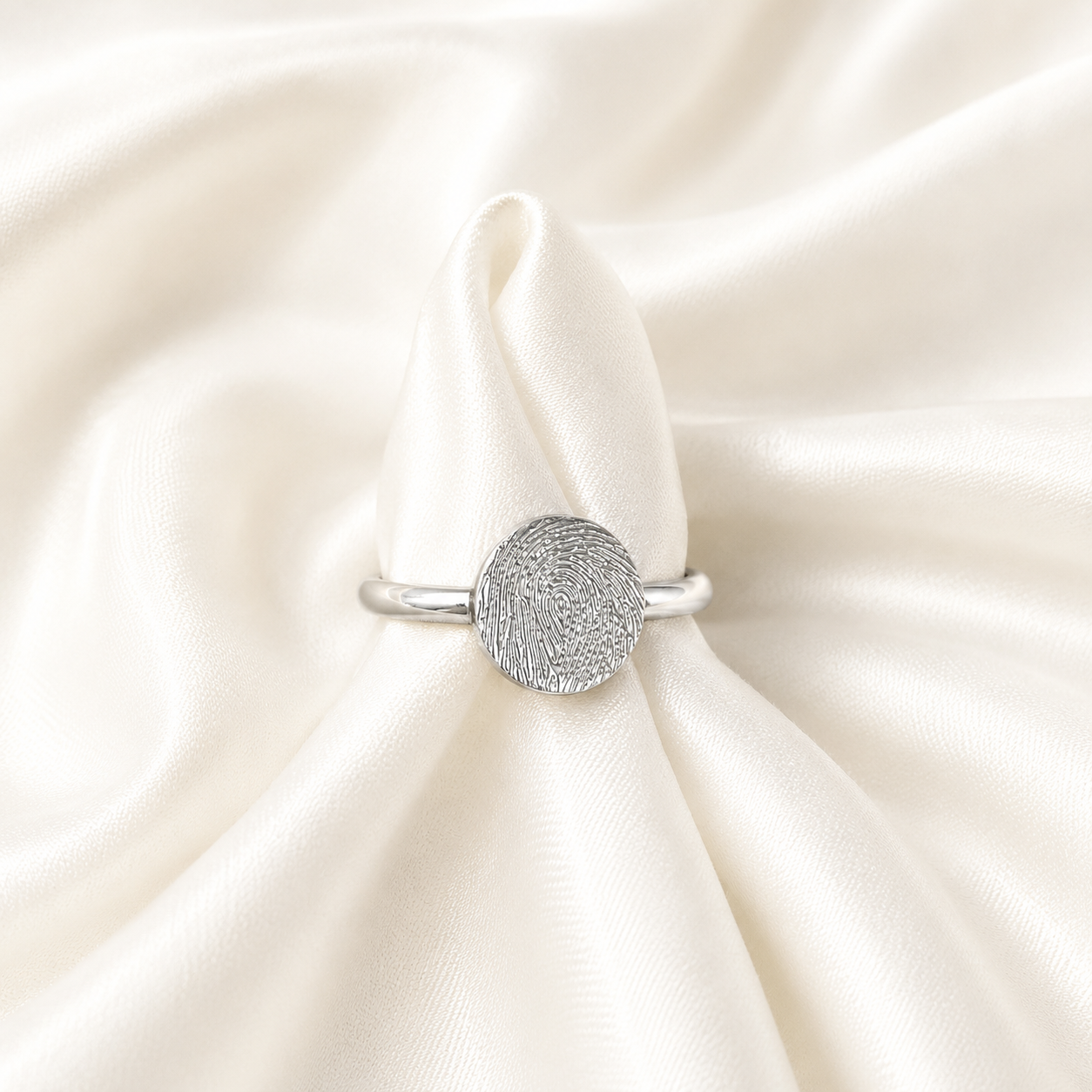 Personalised Heart Fingerprint Ring On Lady