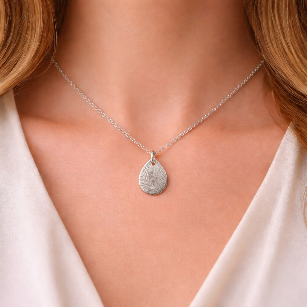 Personalised Real Fingerprint On Teardrop Necklace