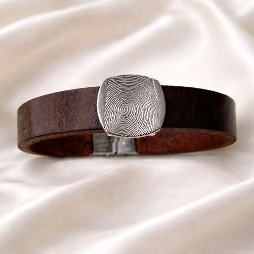 Personalised Flat Leather Fingeprint Charm Bracelet