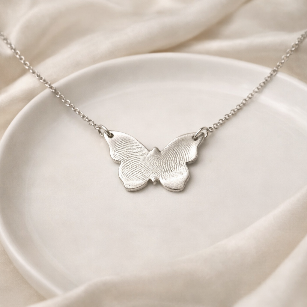 Personalised Silver Butterfly With Fingerprint