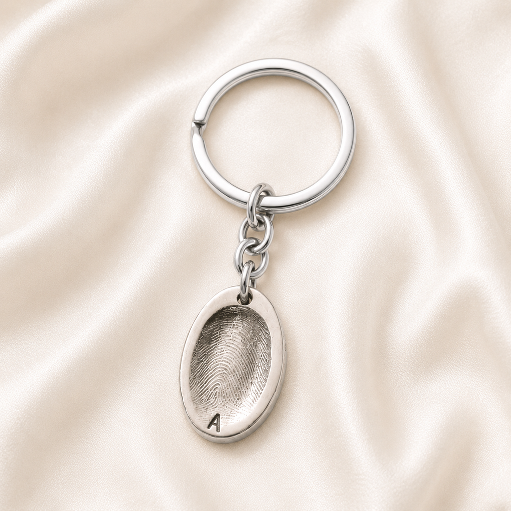 Personalised Silver Fingerprint Keyring Oval