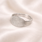 Personalised fingerprint ring, silver oval shape