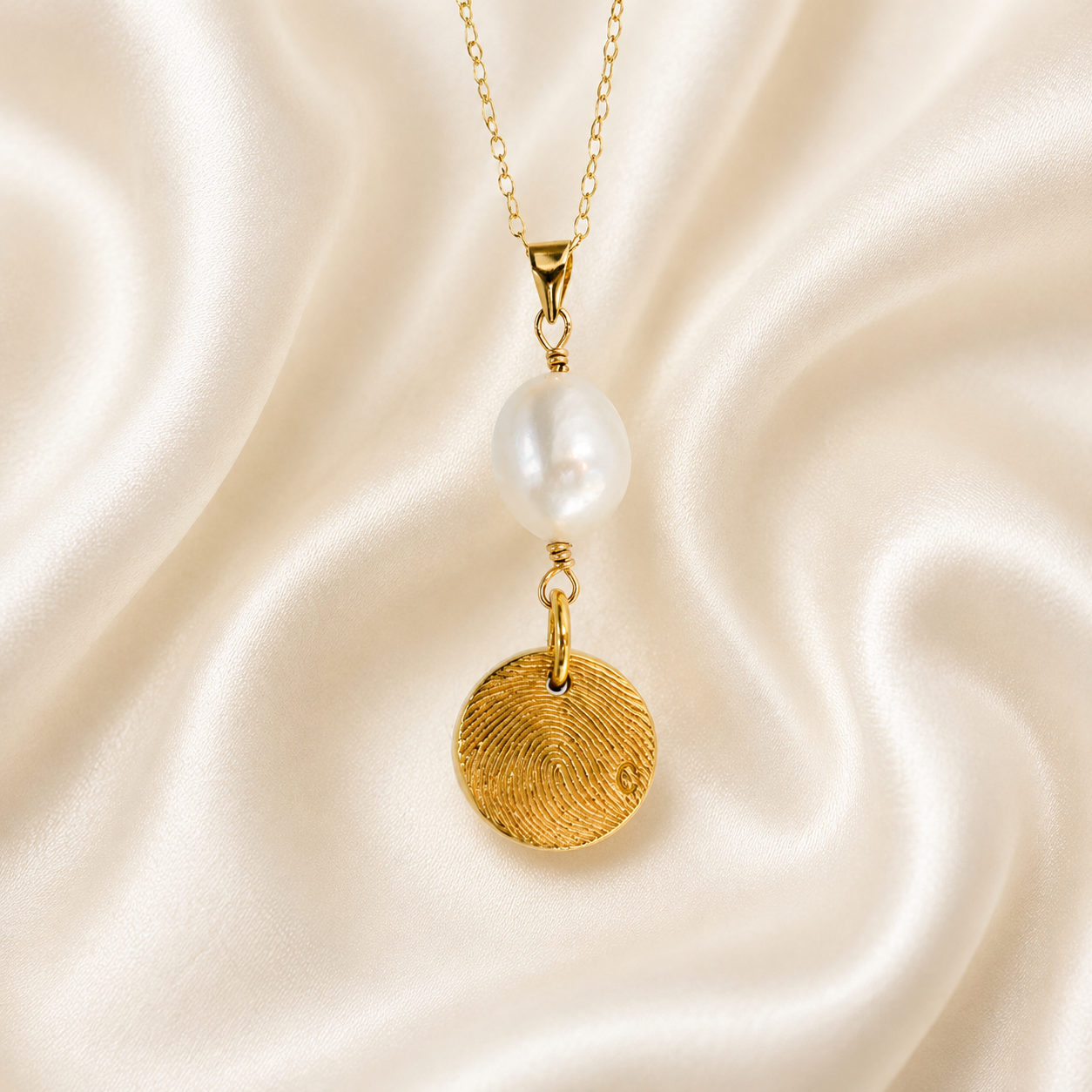 Personalised Fingerprint Circle With Pearl