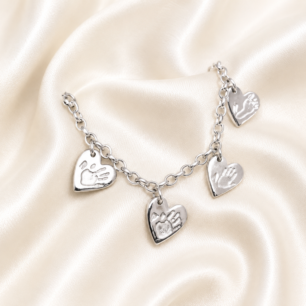 Handprint and footprint heart charm bracelet