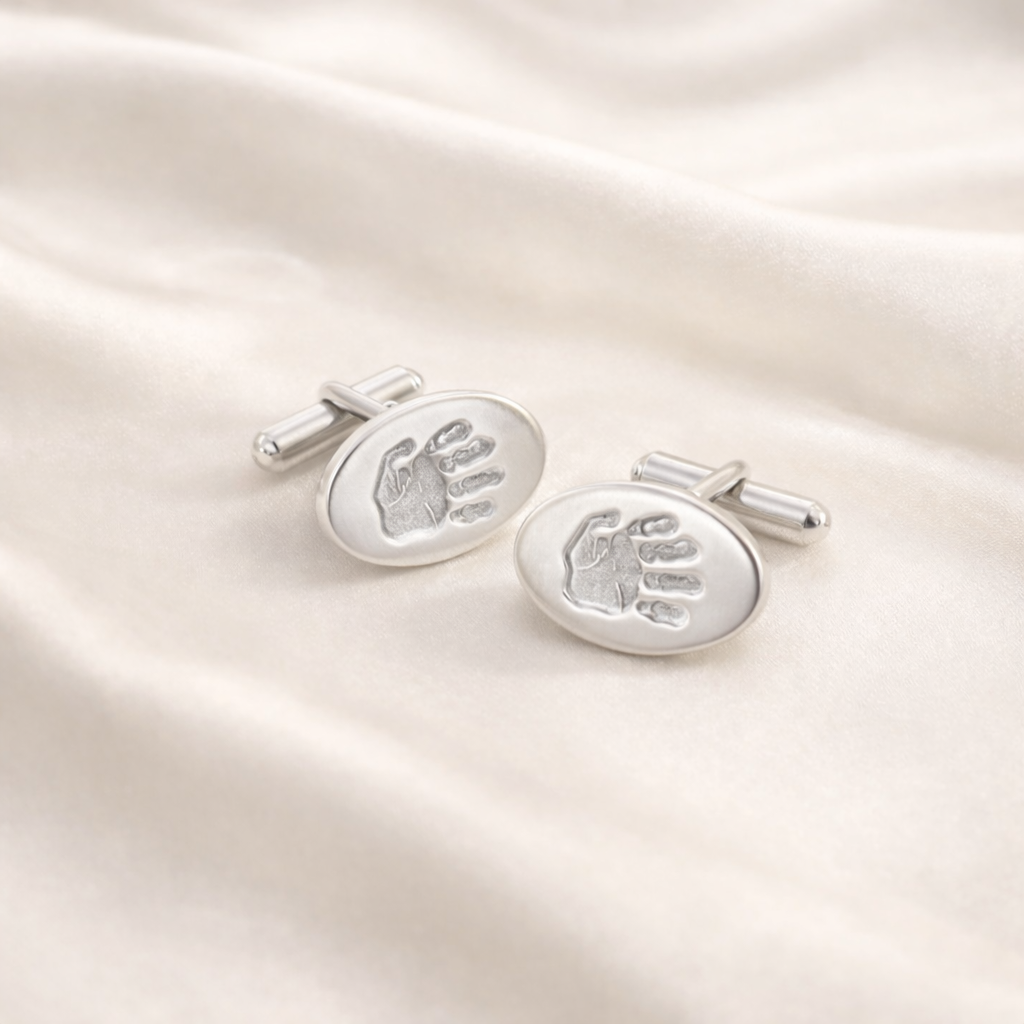 Handprints in oval silver cufflinks