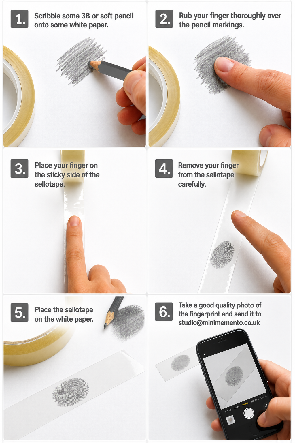Instructions on how to take a fingerprint using pencil and sellotap