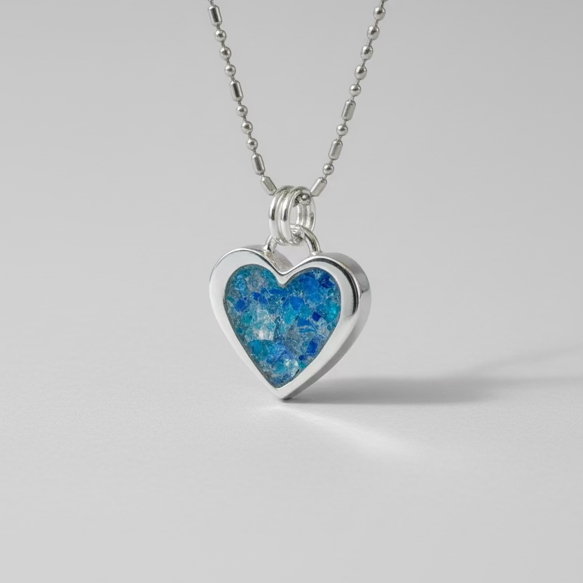 memorial heart ashes pendant with seaglass