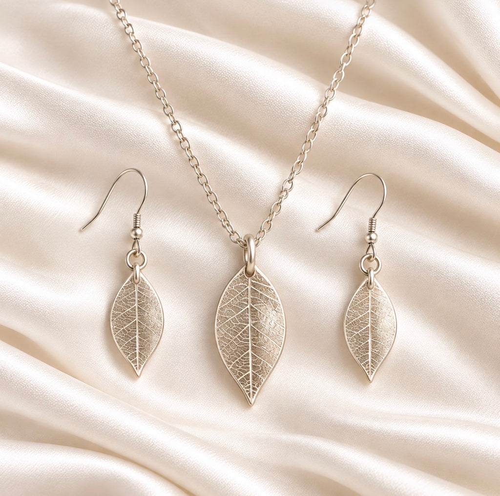 silver leaf necklace with a real imprint of a leaf