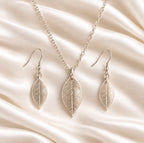 silver leaf necklace with a real imprint of a leaf