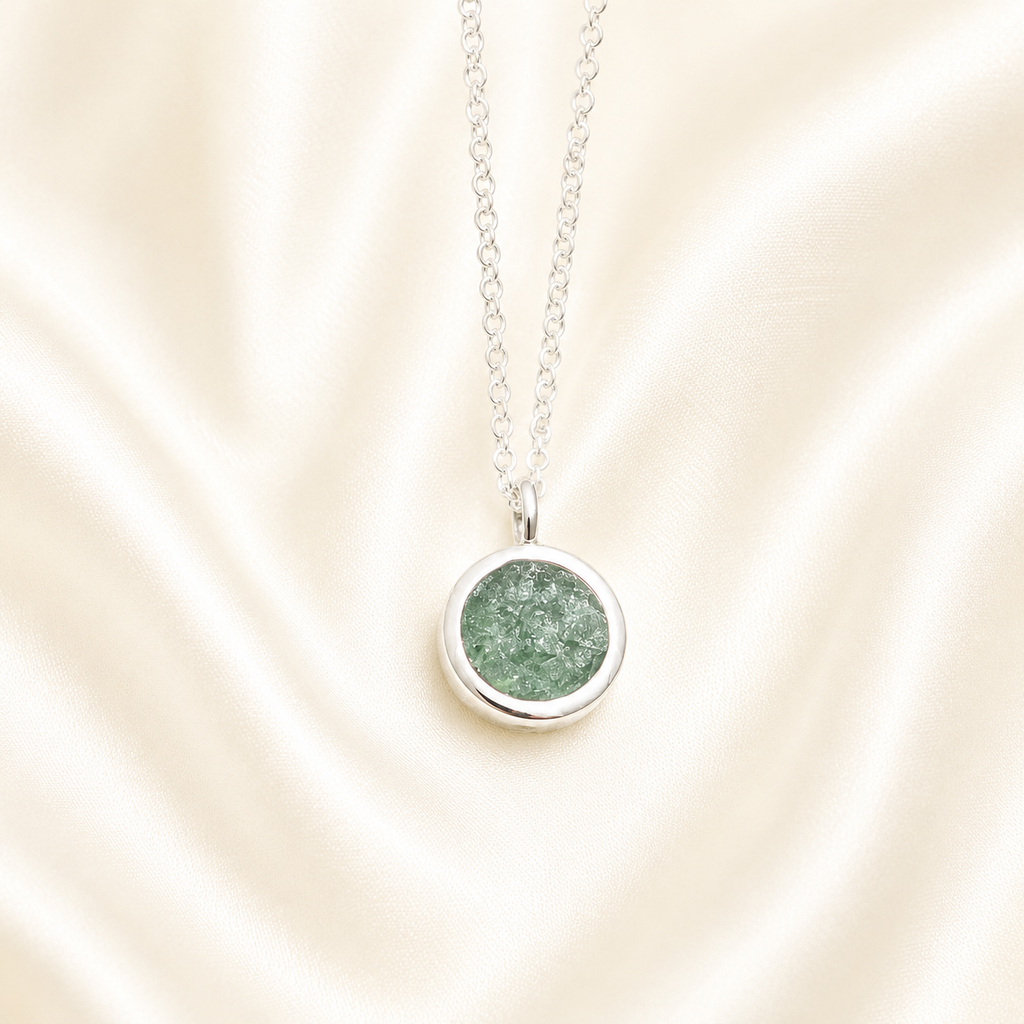 Green seaglass circular memorial necklace
