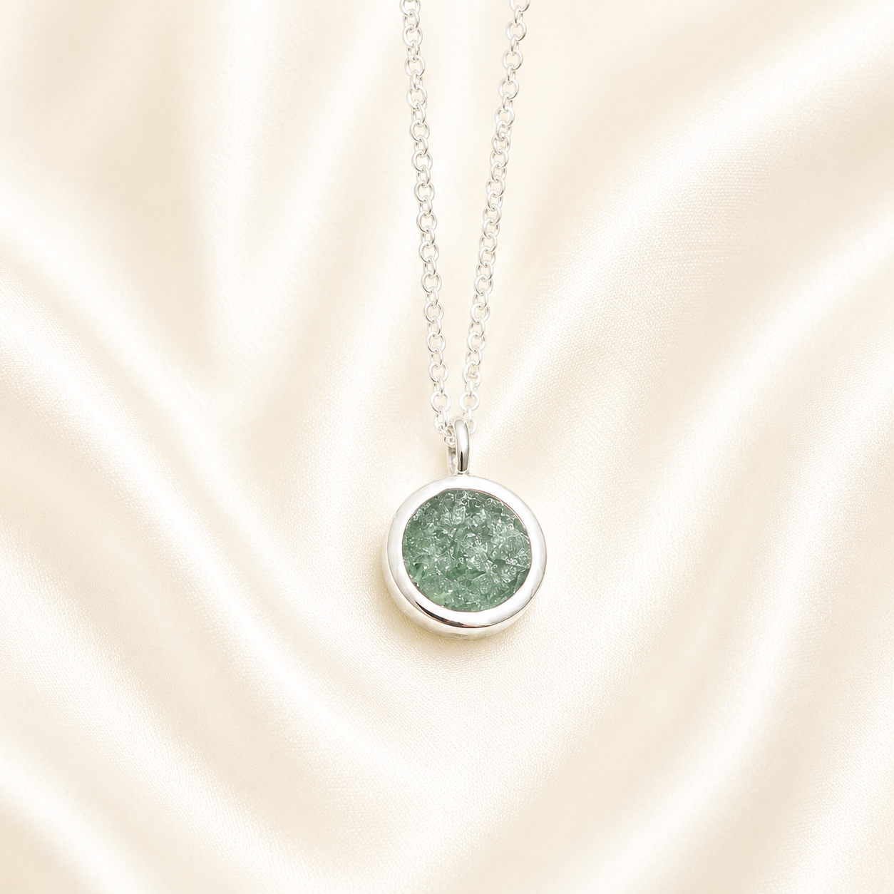 Green seaglass circular memorial necklace