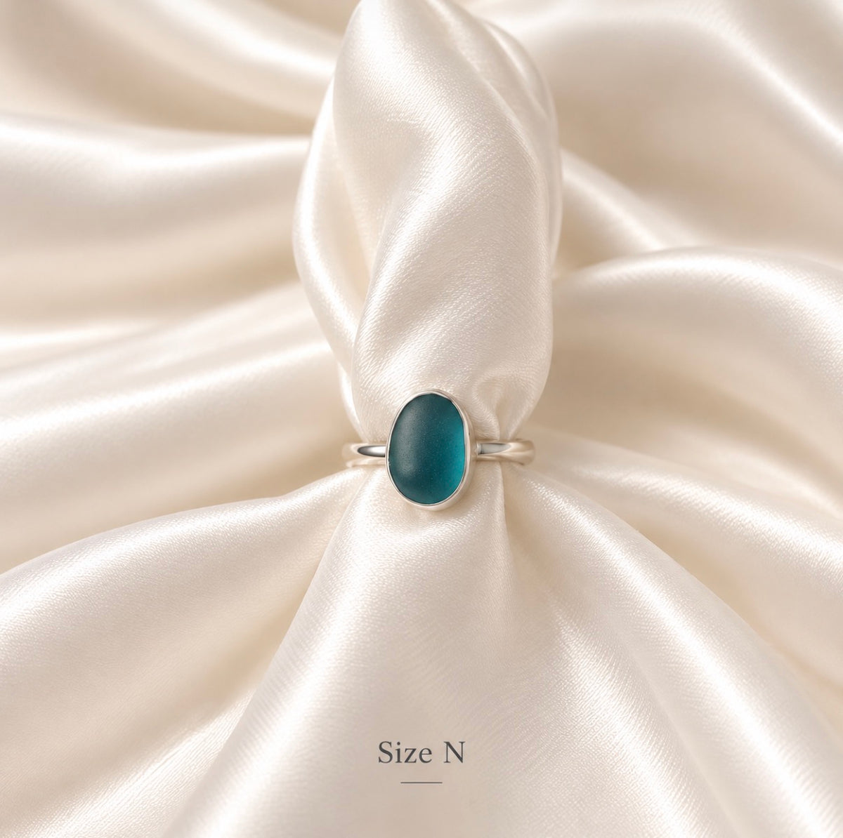 Seaglass Blue Silver Ring Size N