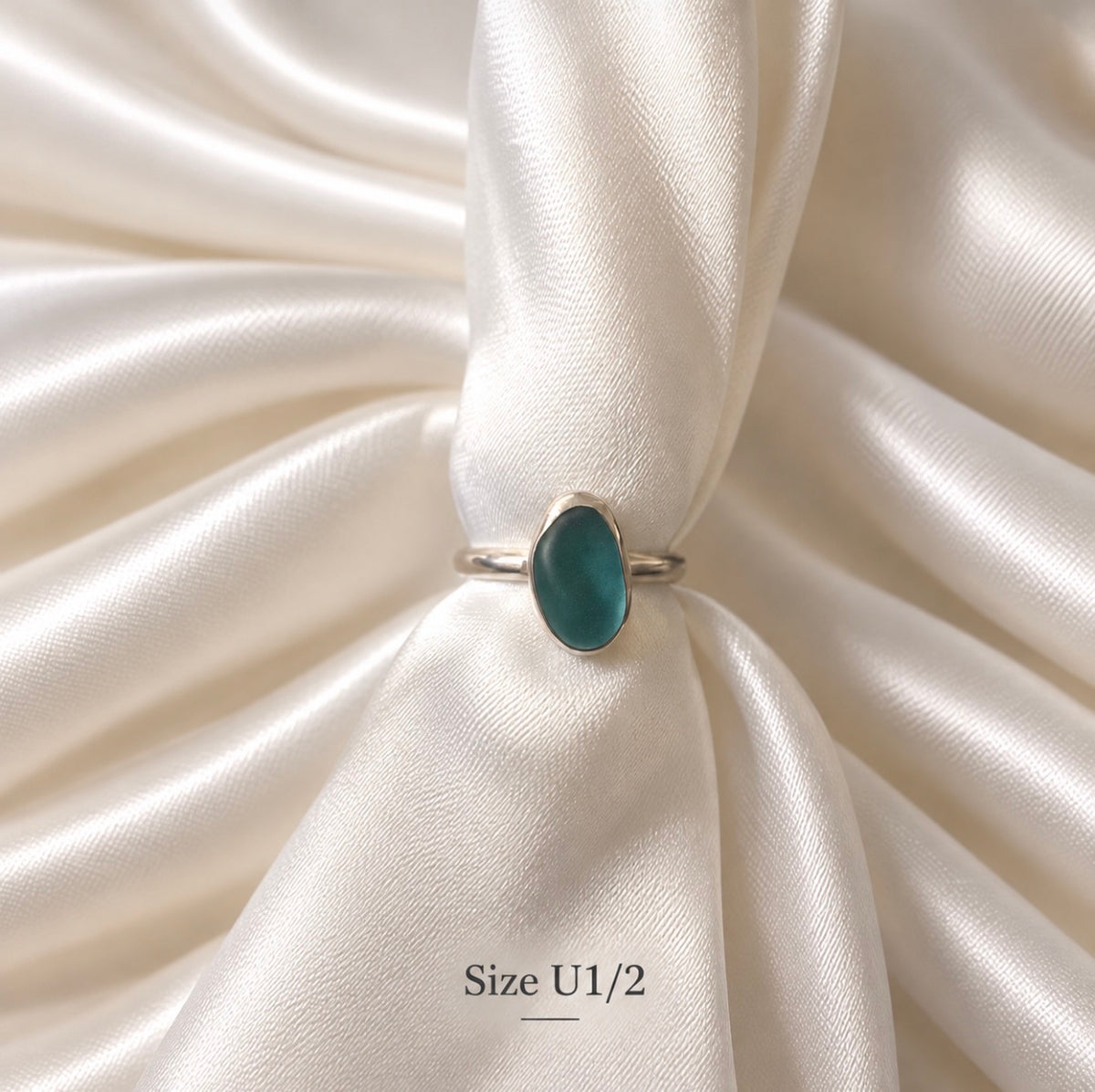 Sea Blue Seaglass Ring - Size U 1/2