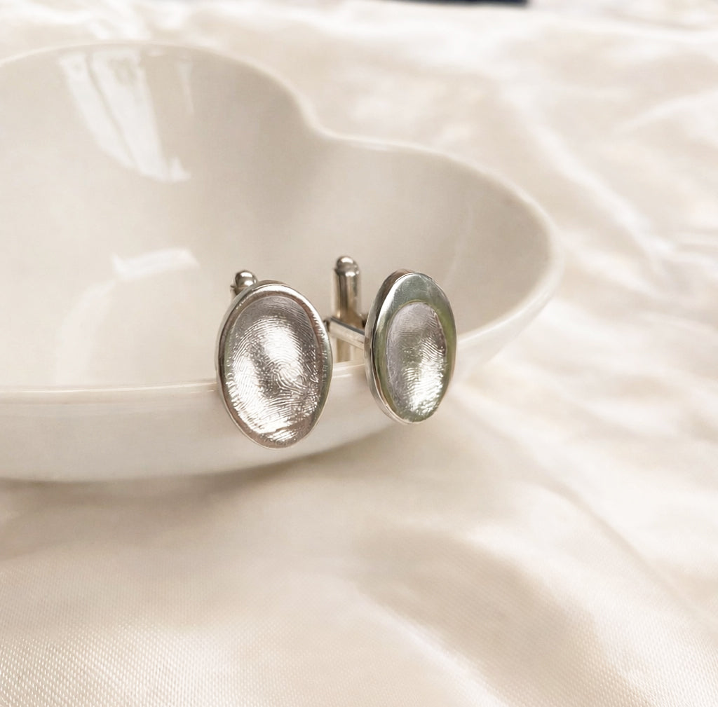 Silver Fingerprint Oval Cufflinksd
