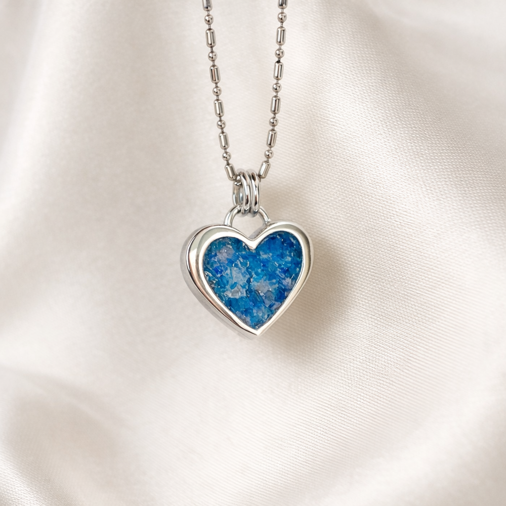 Seaglass and ashes memorial heart necklace