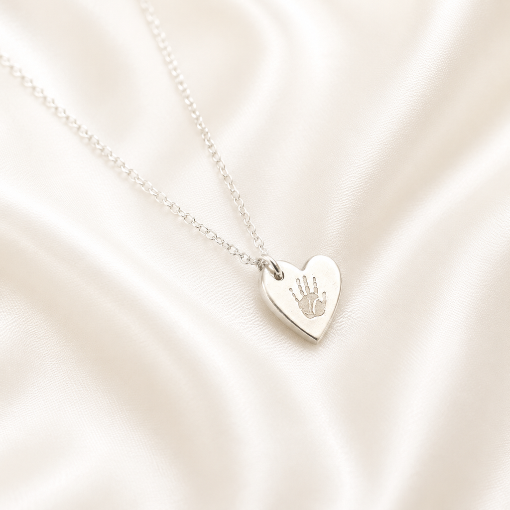 Personalised Small Heart Handprint Silver Necklace