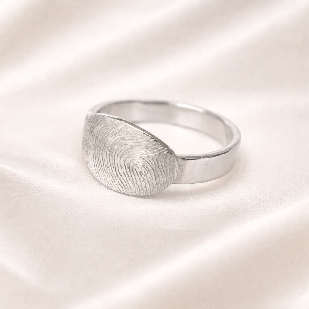 Personalised Oval Fingerprint Vertical Ring