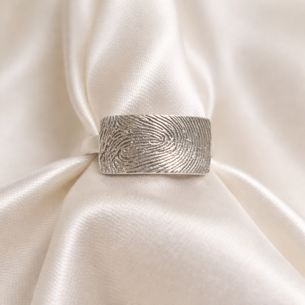 Personalised Rectangle Fingerprint Ring On Woman