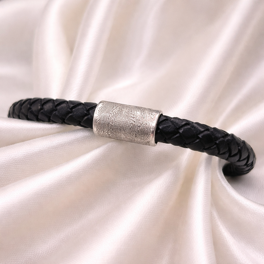 Personalised Pawprint And Fingerprint Leather Bracelet
