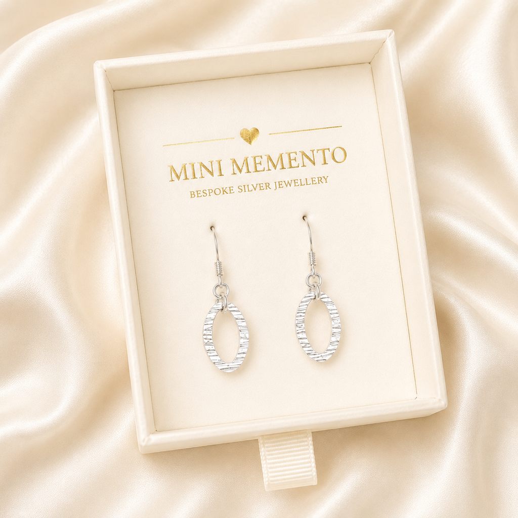 hammered Oval silver drop down earrings