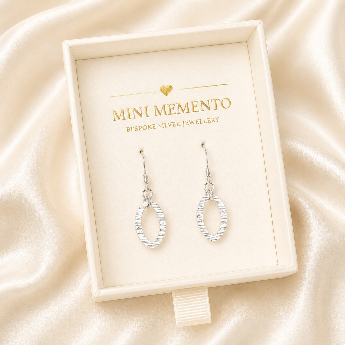hammered Oval silver drop down earrings