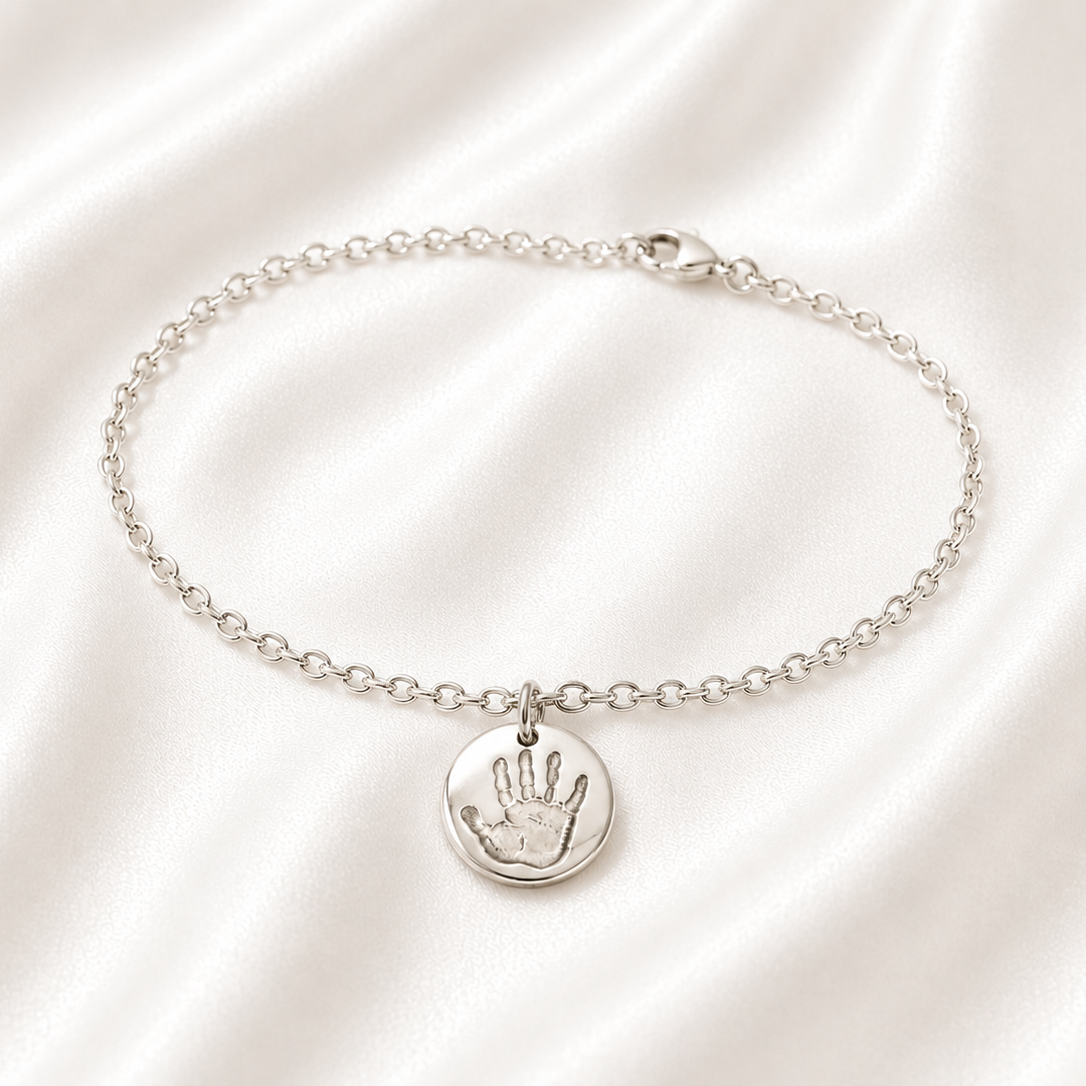 Personalised Circle Handprint Bracelet On Woman