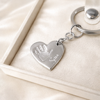 heart keyring with handprint on it