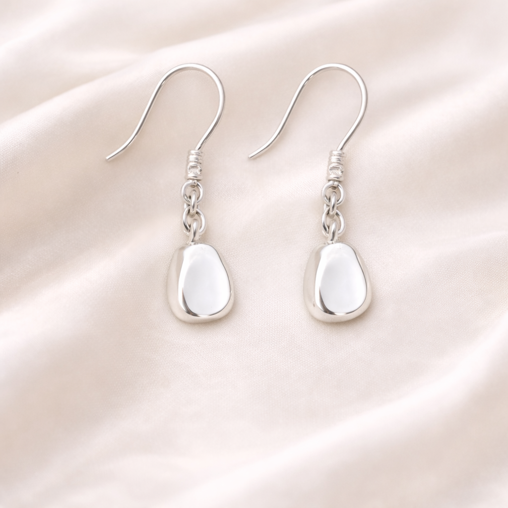 Silver hidden ashes pebble drop down earrings