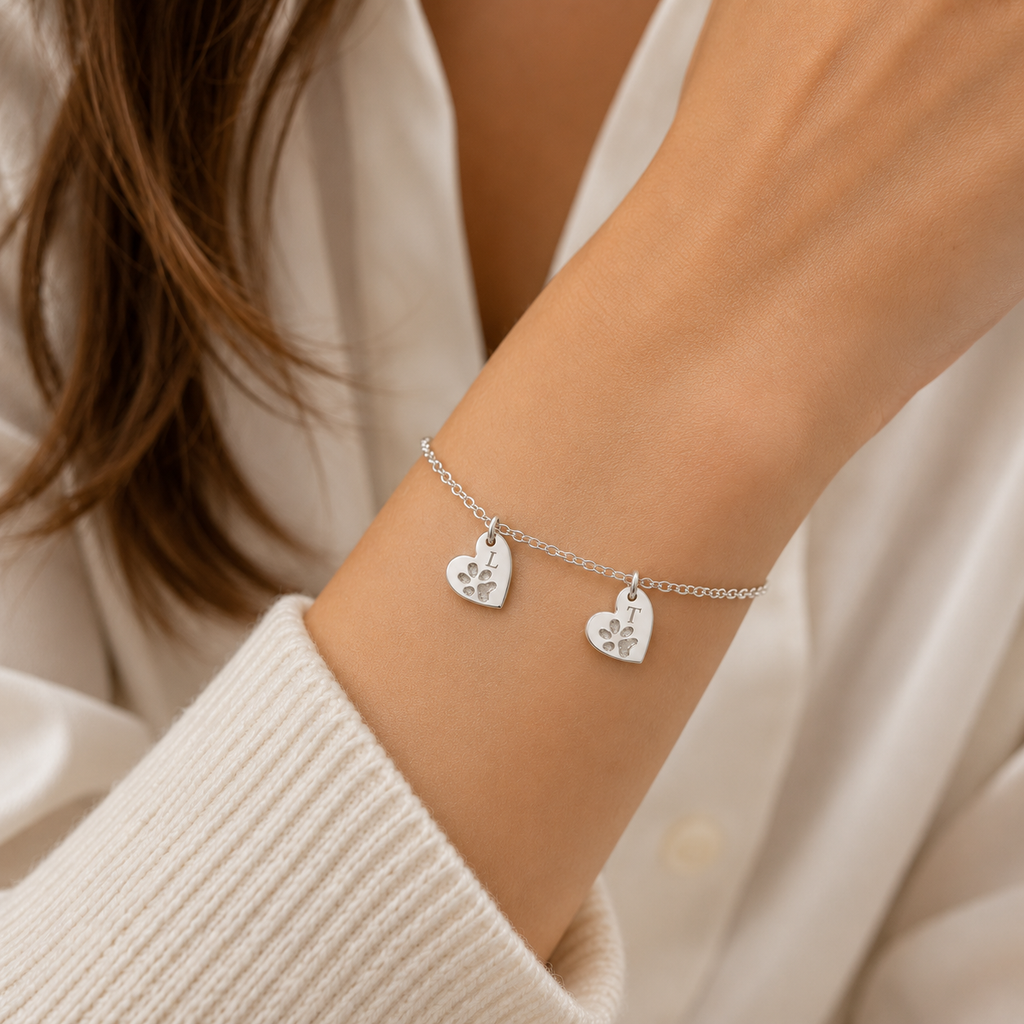 Pawprints on heart charms bracelet