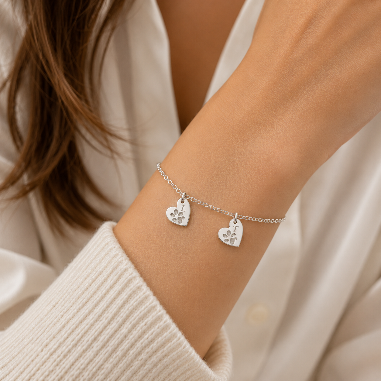 Pawprints on heart charms bracelet