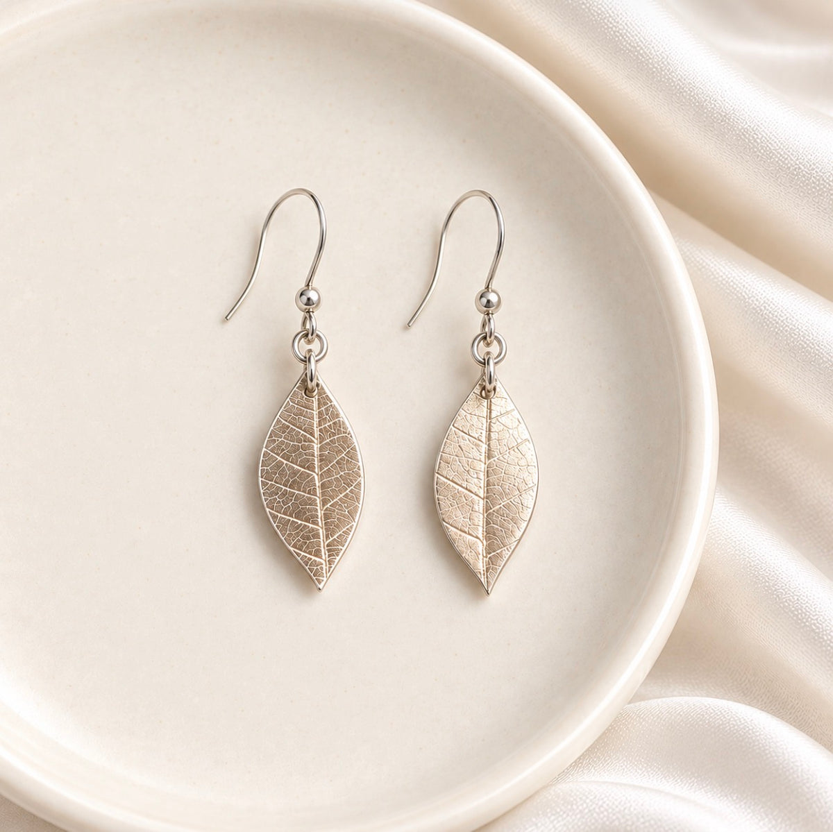 Silver jewellery real leaf imprint on earrings