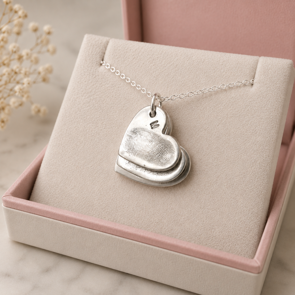 Personalised Triple Heart Fingerprint Necklace 2